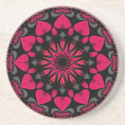 Dessous De Verre En Grès Mandala d'amour Lotus Rose Noir (Devant)