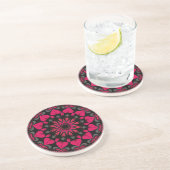 Dessous De Verre En Grès Mandala d'amour Lotus Rose Noir (Côté)