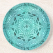 Dessous De Verre En Grès Mandala de grunge à fleurs ethniques turquoise (Devant)