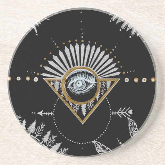 Dessous De Verre En Grès Mandala de Yin Yang (Devant)