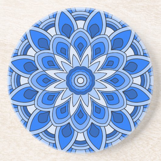 Dessous De Verre En Grès Mandala en bleu (Devant)