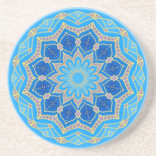 Dessous De Verre En Grès Mandala en bleu électrique et turquoise (Devant)