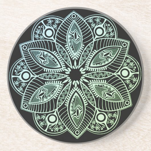 Dessous De Verre En Grès Mandala Exotic Tribal Green Gradient (Devant)