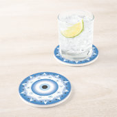 Dessous De Verre En Grès Mandala Grec Mal Oeil Bleu Blanc (Côté)