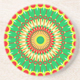 Dessous De Verre En Grès Mandala Green Red Circle Design-58577