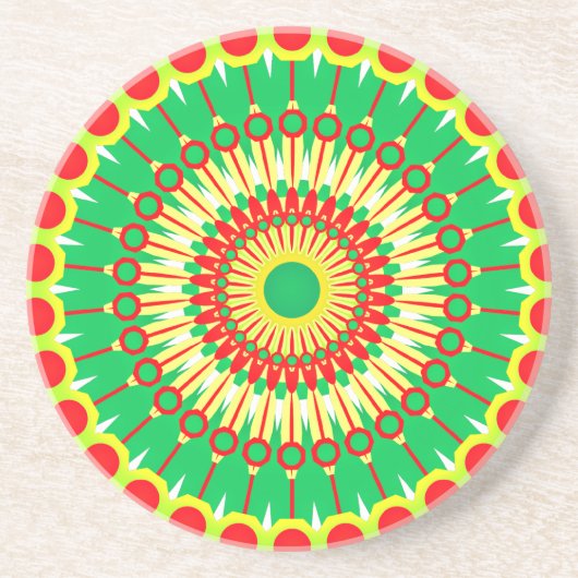 Dessous De Verre En Grès Mandala Green Red Circle Design-58577 (Devant)