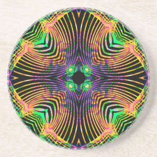 Dessous De Verre En Grès Mandala Ligne Gras Orange,Vert
