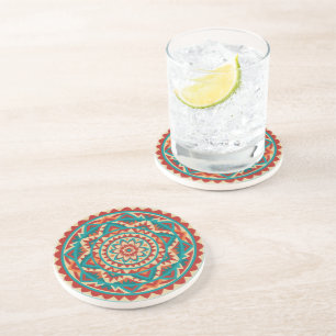 Dessous De Verre En Grès Mandala moderne du Sud-Ouest