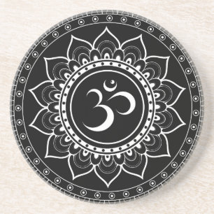 Dessous De Verre En Grès Mandala Om noir