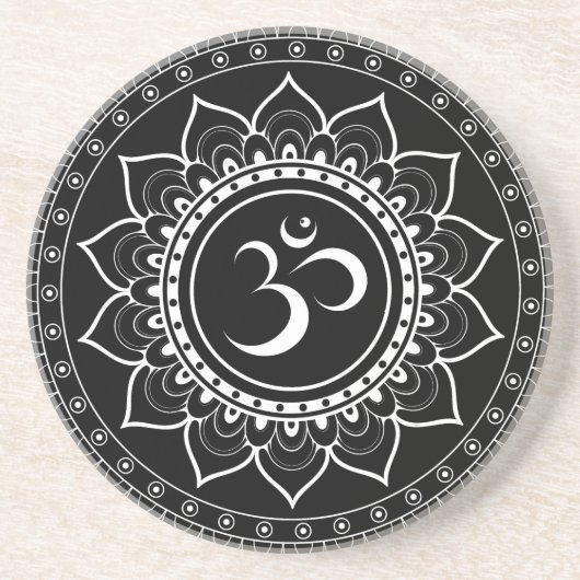 Dessous De Verre En Grès Mandala Om noir (Devant)