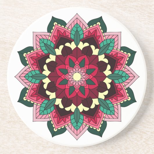 Dessous De Verre En Grès Mandala Pattern 02 en rose profond Sous-verre (Devant)