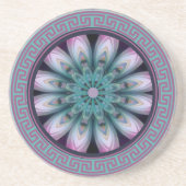 Dessous De Verre En Grès Mandala rose et Turquoise fleur (Devant)