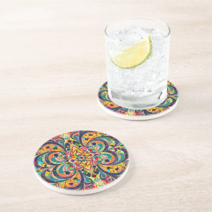 Dessous De Verre En Grès Mandala Symphonie des couleurs – Floral psychédéli