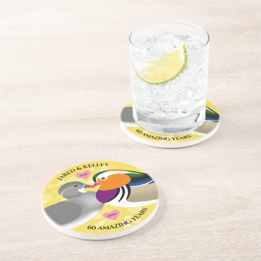 Dessous De Verre En Grès Mandarin Canards Amateurs Toute année Anniversaire (Côté)