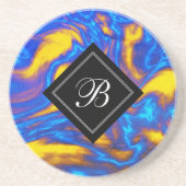 Dessous De Verre En Grès Marbre Abstrait jaune bleu violet liquide (Devant)