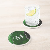 Dessous De Verre En Grès Marbre Agate Vert et Argent (Côté)