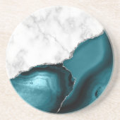 Dessous De Verre En Grès Marbre blanc agate bleu sarcelle paillettes argent (Devant)