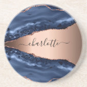 Dessous De Verre En Grès Marbre d'agate bleue rose or nom script  (Devant)