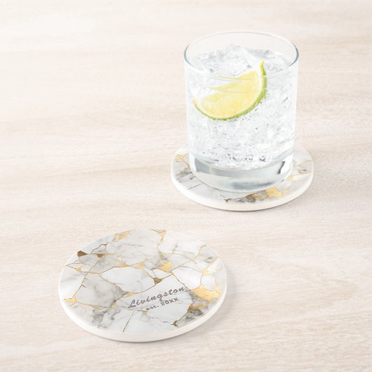 Dessous De Verre En Grès Marbre d'or noir établi personnalisé (Côté)