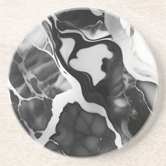 Dessous De Verre En Grès Marbre noir et blanc tendance (Devant)