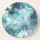 Dessous De Verre En Grès Marbre pailleté bleu et or (Devant)