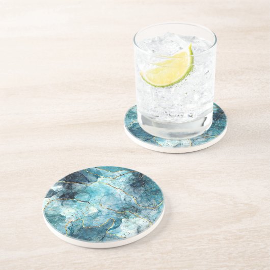 Dessous De Verre En Grès Marbre pailleté bleu et or (Côté)
