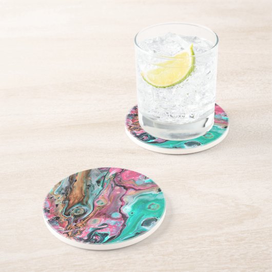 Dessous De Verre En Grès Marbre rose et vert (Côté)