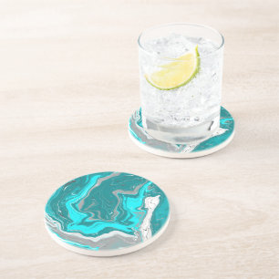 Dessous De Verre En Grès Marbre turquoise et Turquoise Fluid Art