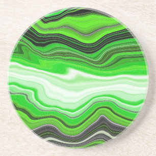 Dessous De Verre En Grès Marbre vert et noir comme l'art fluidisé rayé