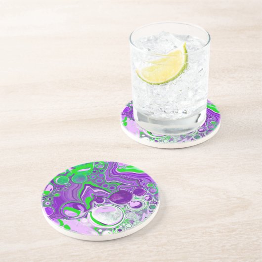 Dessous De Verre En Grès Marbre vert pourpre et citron vert (Côté)