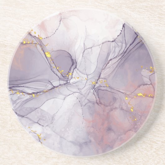 Dessous De Verre En Grès Marbre Violet et Or (Devant)