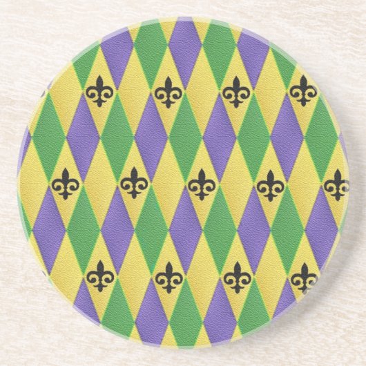 Dessous De Verre En Grès Mardi Gras Arlequin Fleur De Lis (Devant)