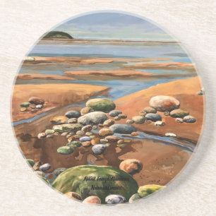 Dessous De Verre En Grès Marées basses Scène de plage originale de la mer à