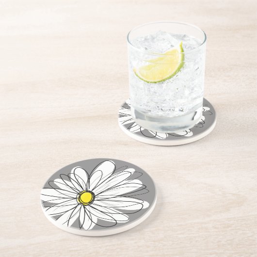 Dessous De Verre En Grès Marguerite lunaire en gris et jaune (Côté)
