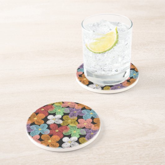 Dessous De Verre En Grès Marguerites à la craie (Côté)