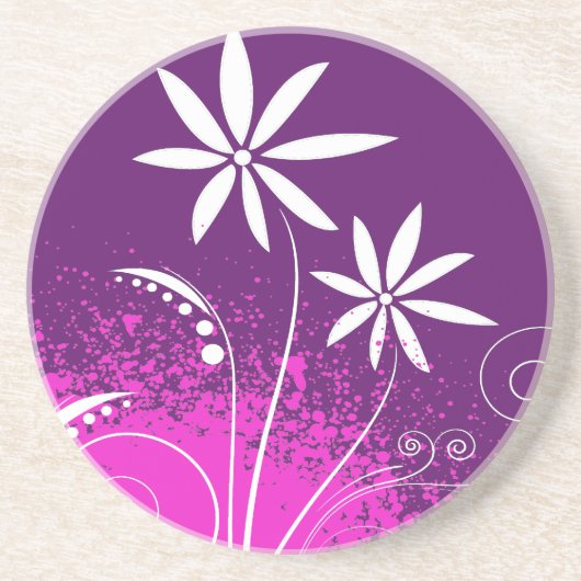 Dessous De Verre En Grès Marguerites blanches sur le pourpre (Devant)