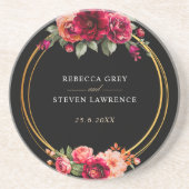 Dessous De Verre En Grès Mariage à fleurs noir rouge chic (Devant)