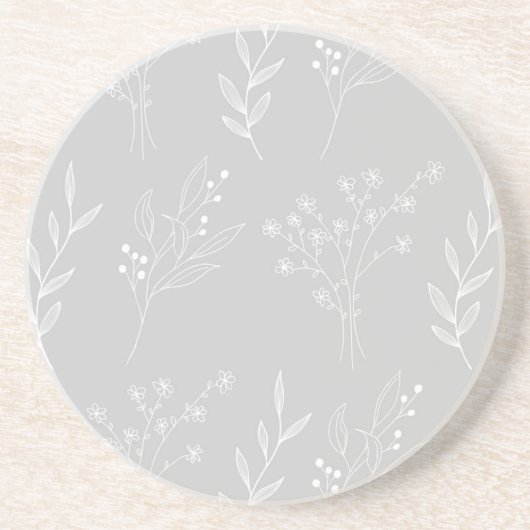 Dessous De Verre En Grès Mariage Bohème Floral Blanc Argenté (Devant)
