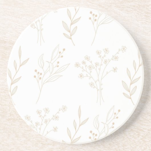 Dessous De Verre En Grès Mariage Boho Floral Beige (Devant)