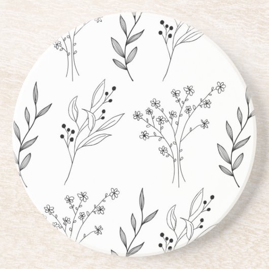 Dessous De Verre En Grès Mariage Boho Floral noir et blanc (Devant)