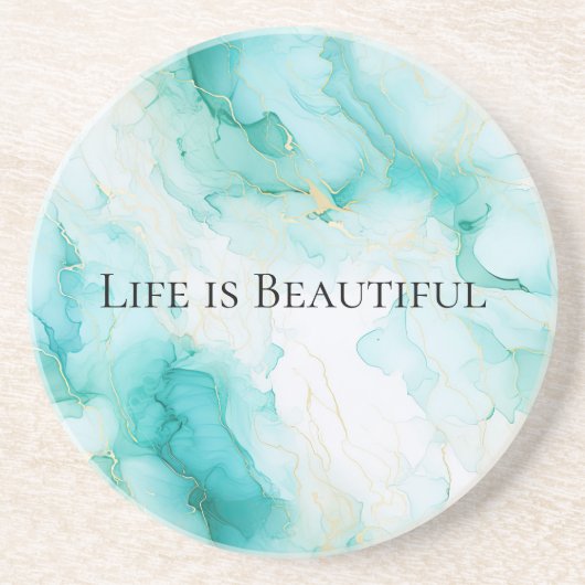 Dessous De Verre En Grès Mariage Chic Menthe Blanche Or (Devant)