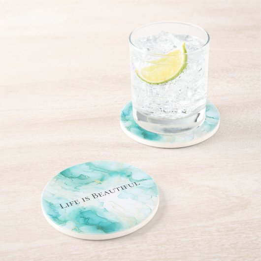 Dessous De Verre En Grès Mariage Chic Menthe Blanche Or (Côté)