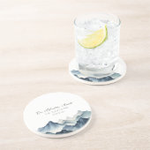 Dessous De Verre En Grès Mariage d'aquarelle Dark Blue Mountain (Côté)