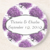 Dessous De Verre En Grès Mariage de feuille de coeur pourpre de forêt (Devant)