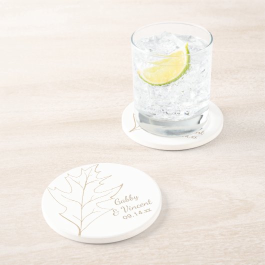 Dessous De Verre En Grès Mariage de feuilles de chêne d'automne (Côté)