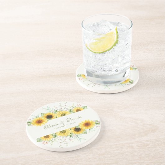Dessous De Verre En Grès Mariage Délice de Tournesol Rustique (Côté)