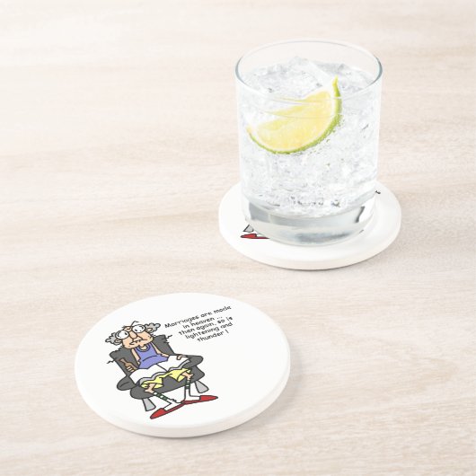 Dessous De Verre En Grès Mariage, Éclair, Humour tonnerre (Côté)