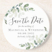 Dessous De Verre En Grès Mariage Eucalyptus Enregistrer La Date (Devant)