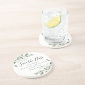 Dessous De Verre En Grès Mariage Eucalyptus Enregistrer La Date (Côté)