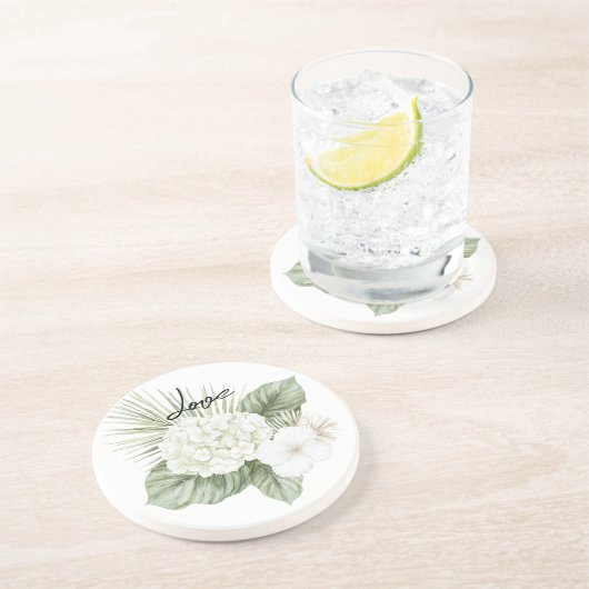 Dessous De Verre En Grès Mariage floral d'hydrangee de plage Tropical Aloha (Côté)